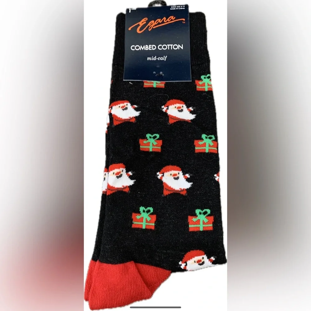 NWT Egara Mid Calf Christmas Santa Socks Men’s‎ Size 8-12